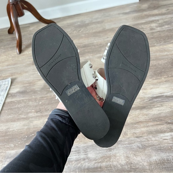 Marc Fisher Mfbolive White Studded Two Strap Slide Sandals - Picture 2 of 5